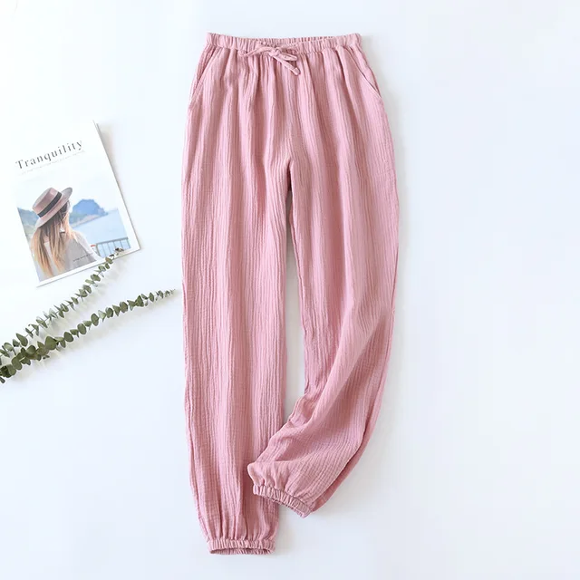 Japanese-style New Spring And Summer Women's Trousers 100% Cotton Crepe  Cloth Large Size Color Tie Pants Casual Pants Home Pants