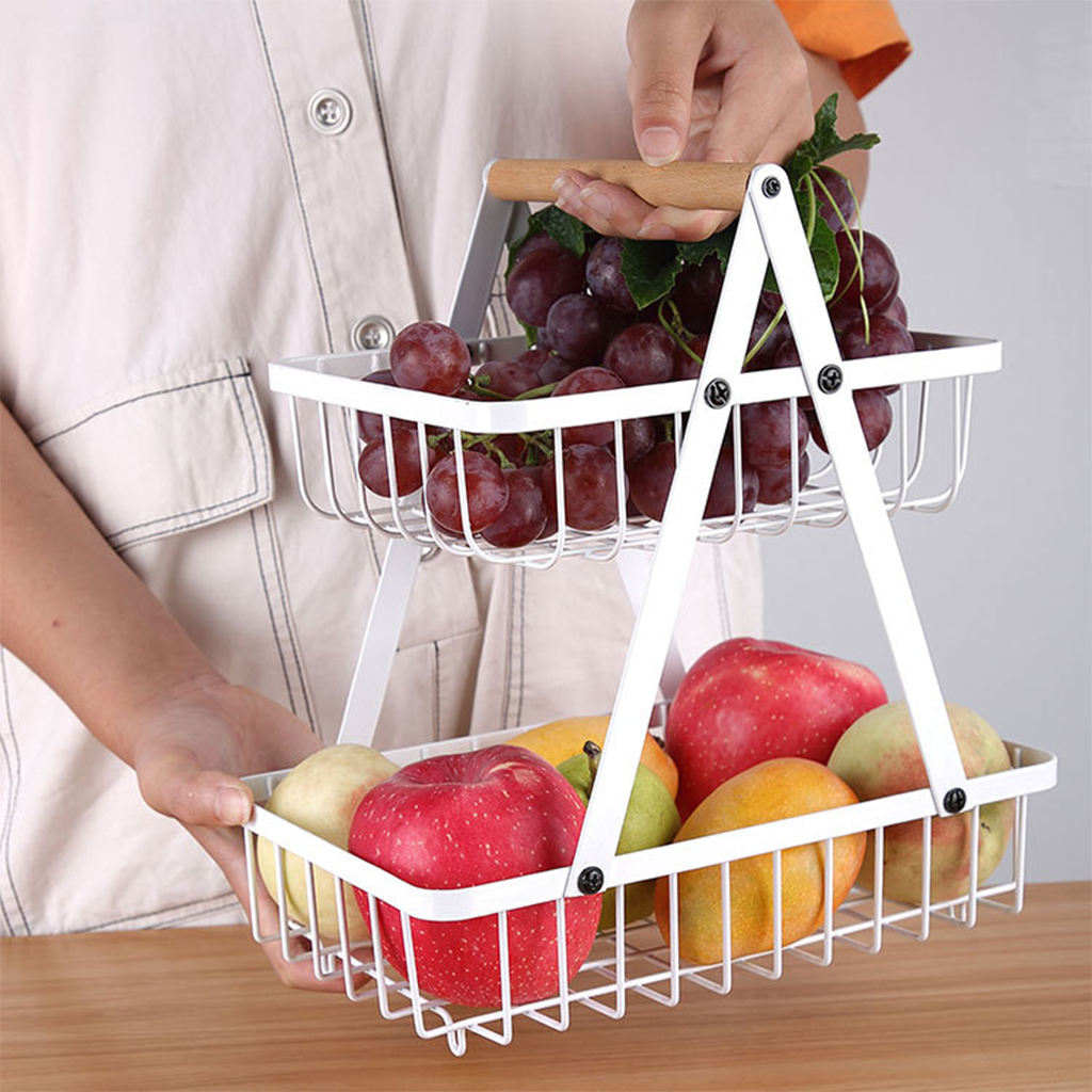 Wrought Iron Detachable Fruit Basket Countertop Snacks Bread Vegetable Holder Multifunction Storage Organizer Display