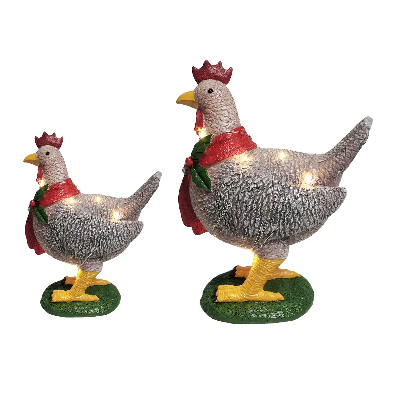 Lantern Chicken Outdoor Christmas Ornaments Light-up Chicken with Scarf for Yard Christmas Gifts