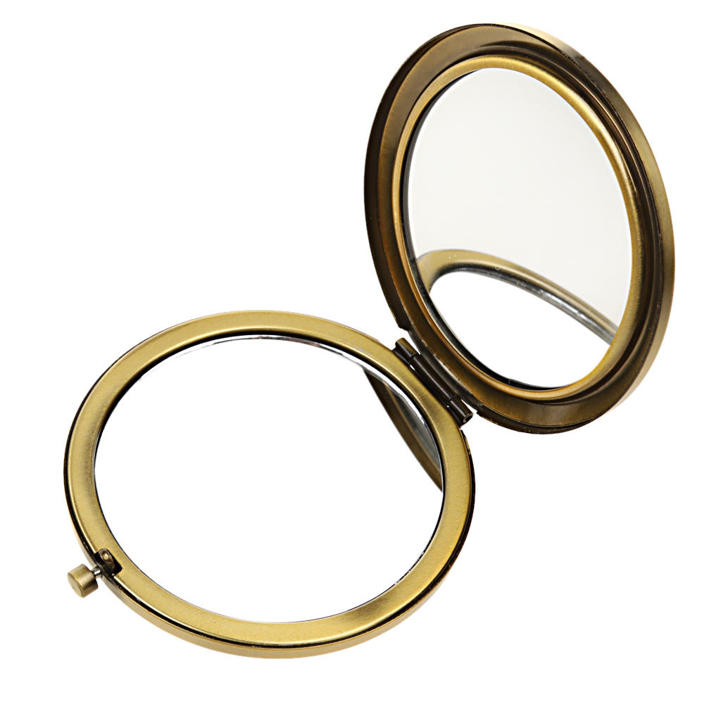 Antique Bronze Plain Double Sided Round Folding  Mirror & Magnifying Glass