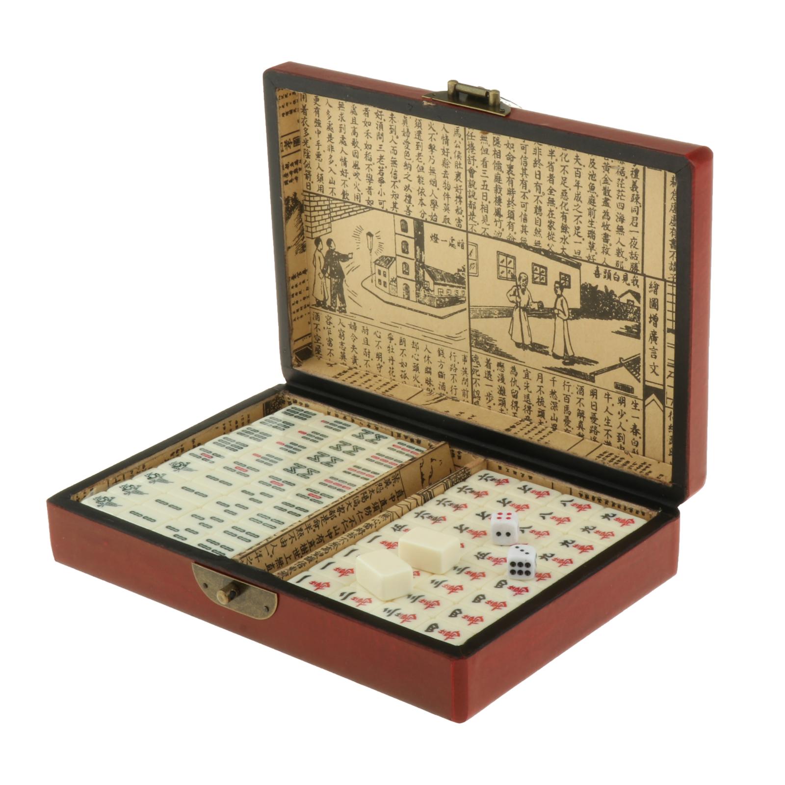Vintage 144 Tiles Mah-Jong Chinese Numbered Mahjong Set Portable Chinese Family Party Gambling Game Board with Leather Case