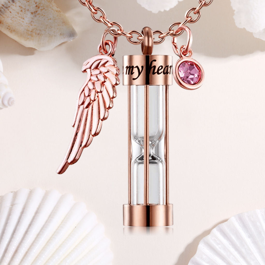 Hourglass Cremation Urn Necklace Stainless Steel Birthstone Keychain Memorial Pendant for Pet Ashes Women Men
