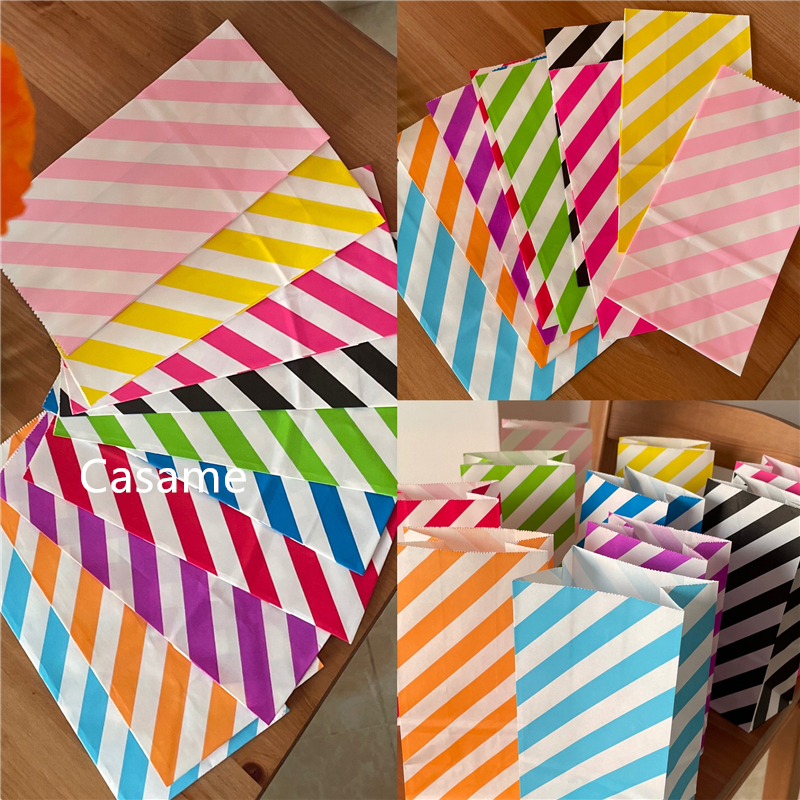 Streifenbeutel zum Verpacken von Kuchenboxen, Dankesbeutel, Geschenktüten, Partygeschenke, Süßigkeiten-Kekse-Box – Detail 6