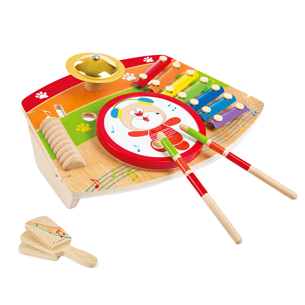 5-in-1 Wooden Musical Instrument Drum Piano Gong Castanet Set Kids Toy
