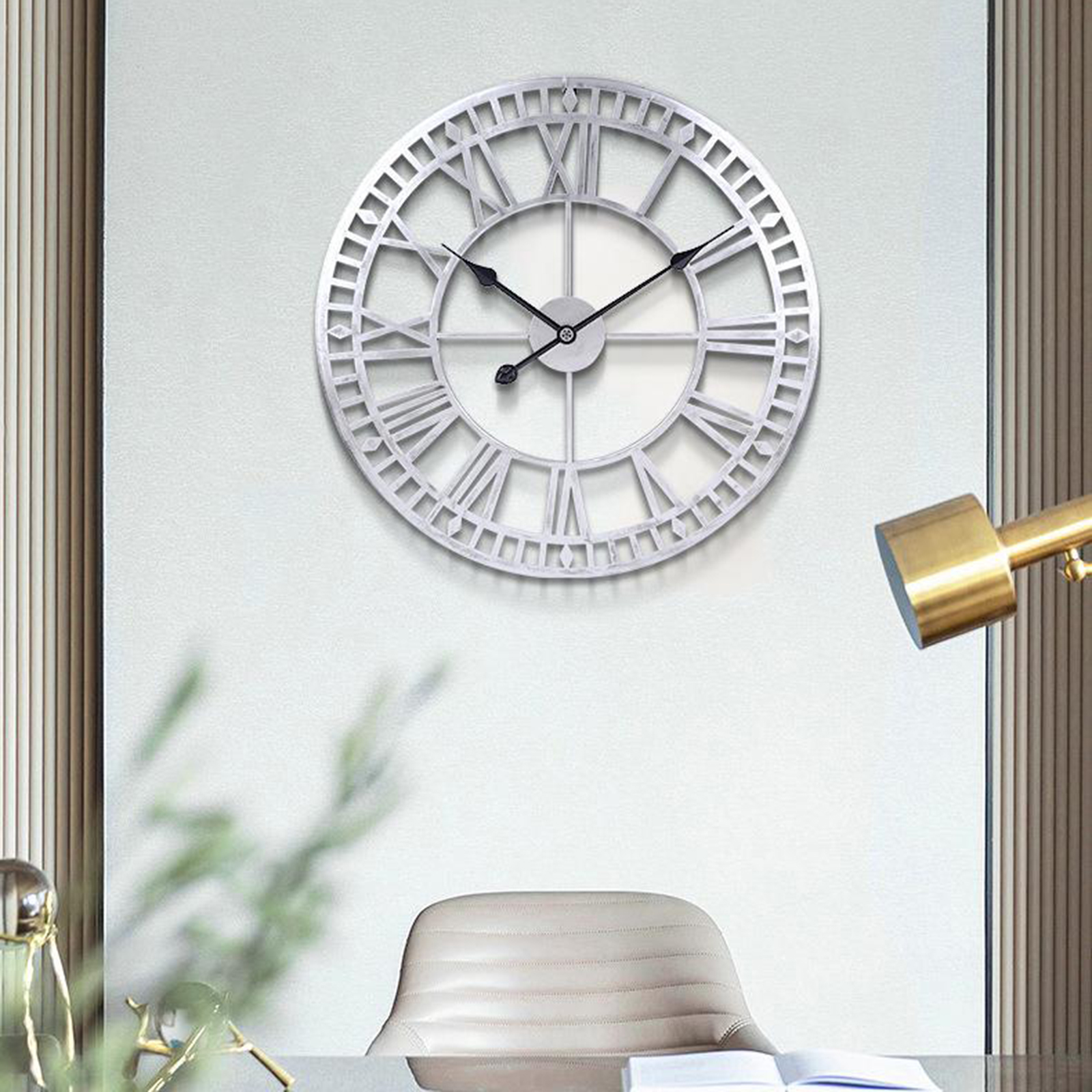 Wall Clock, Industrial Vintage Clock with Roman Numerals, Indoor Silent Battery Operated Metal Decorative Living Room Clock