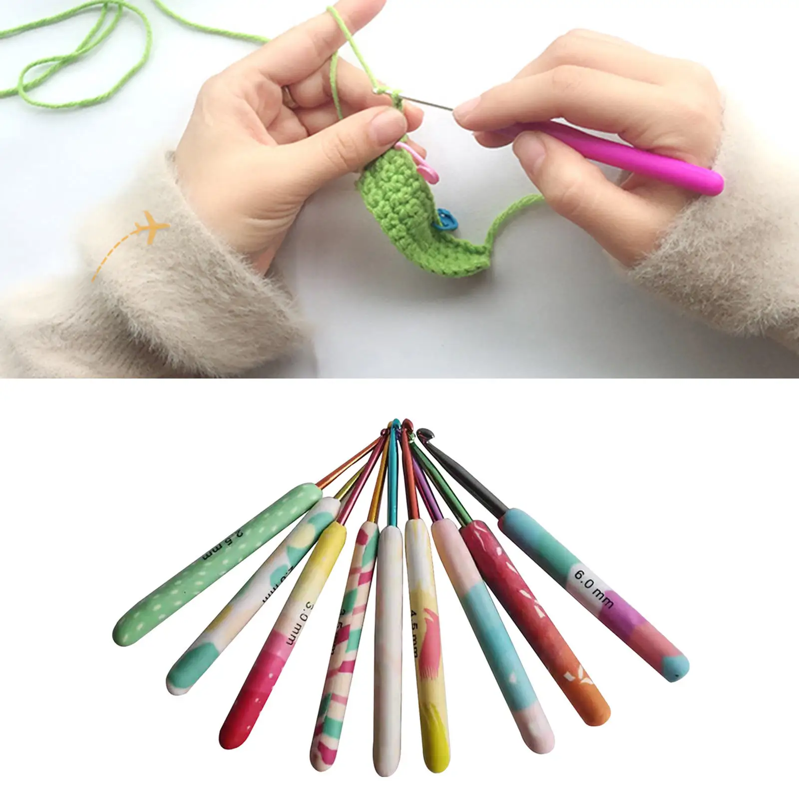 9pcs 2-6mm Crochet Hooks Set Big Size Soft Handle Crochet Needles Yarn Weave Knitting Needles Set for Yarn Craft