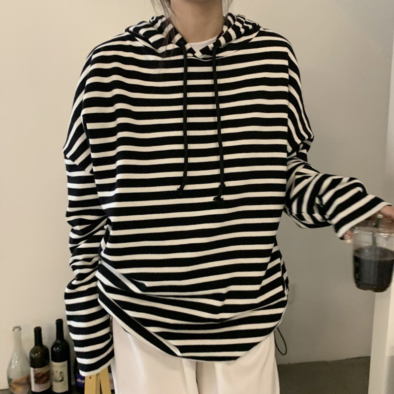 Striped Women Hoodies Sweatshirt Autumn Female Hooded Tops Casual Long Sleeve Ladies Pullovers Harajuku Basic Woman Hoodies
