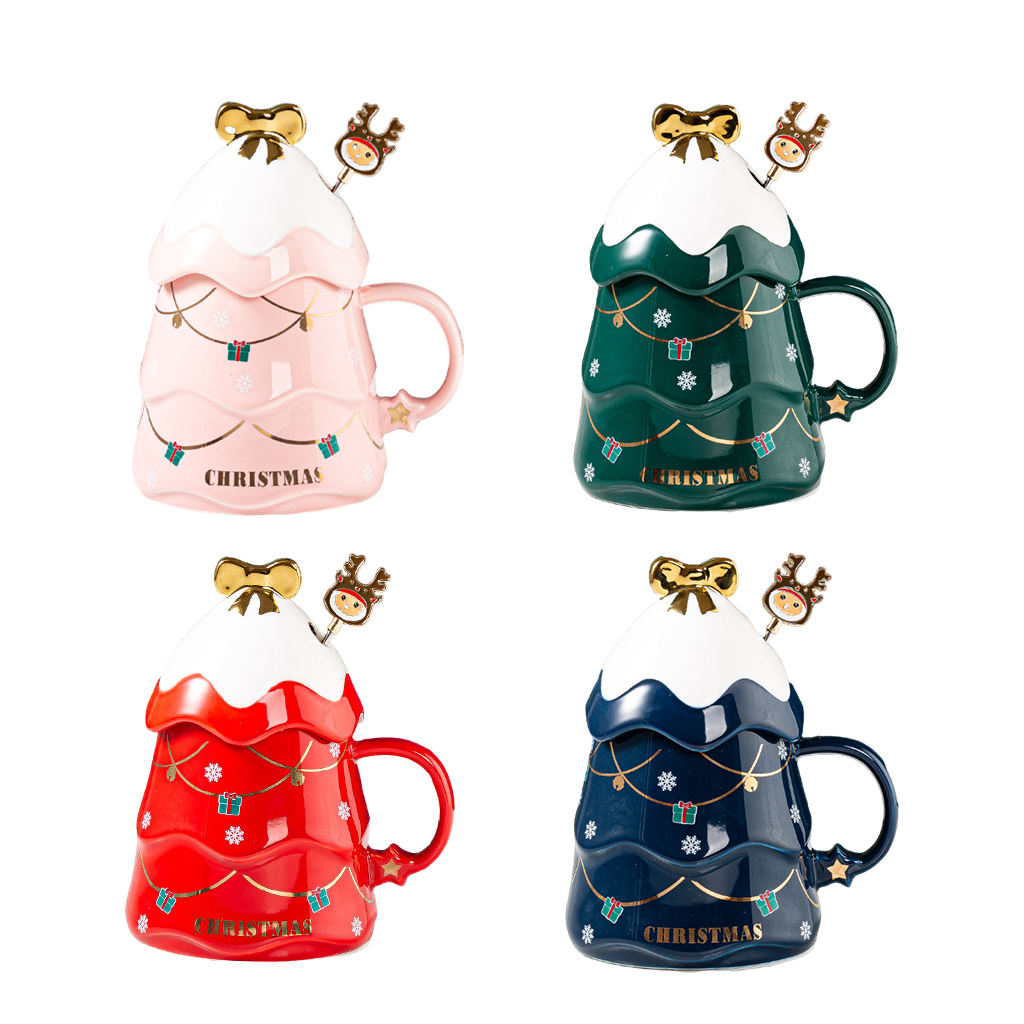 1PC Decorative Christmas Tree Coffee Mug 17oz Painted with Lid Novelty Drinking Mug Tea Cup for Daily use Men Women