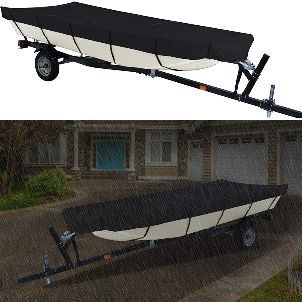14ft Boat Cover Duty 600D Waterproof UV Resistant Compatible for Trailerable V-Hull Fishing Boat Black Parts