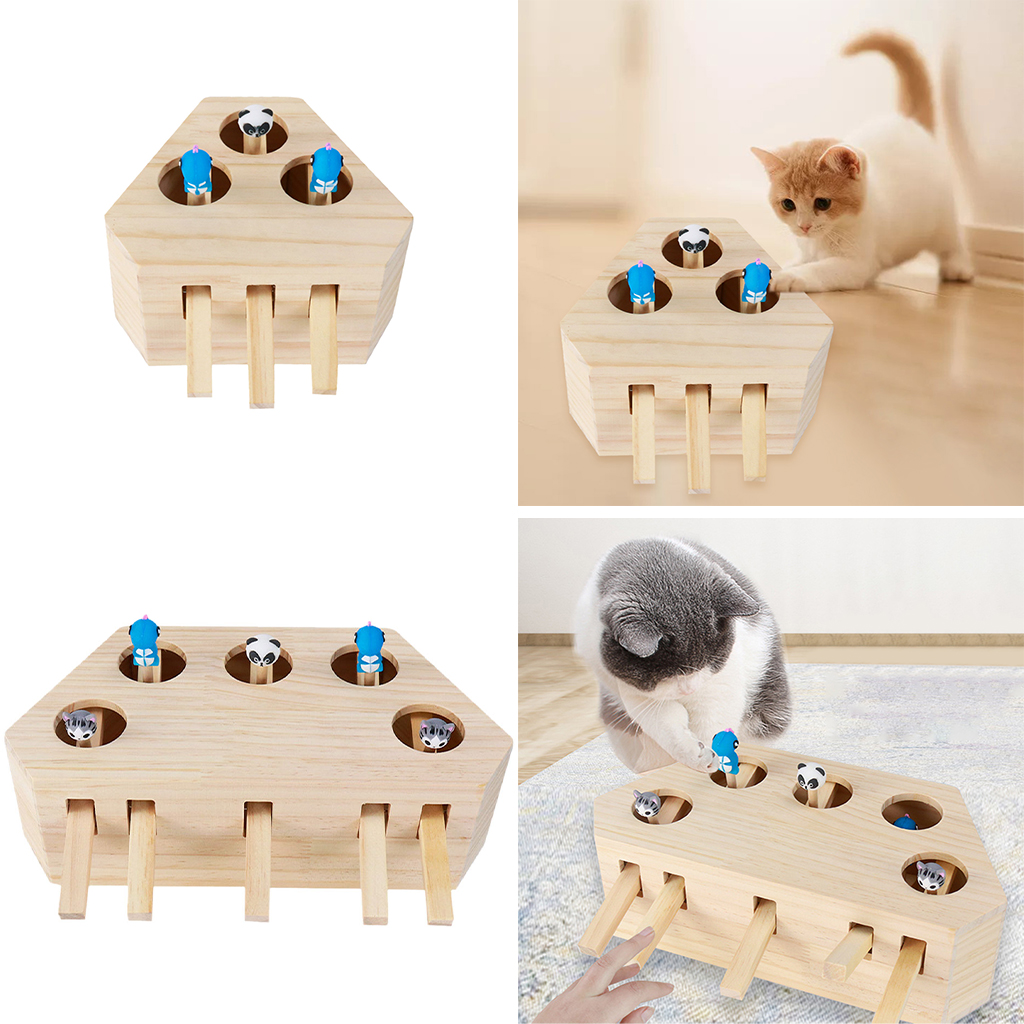 Interactive Cat Hunt Mouse Toy Wooden Solid Whack a Mole Game Box Funny Kitten Puzzle Toy Catch Mice Toy