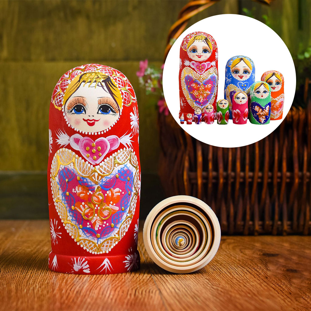 10 Pieces Handmade Chinese Girl Style Wooden Russian Nesting Dolls Kit Children Matryoshka Toy
