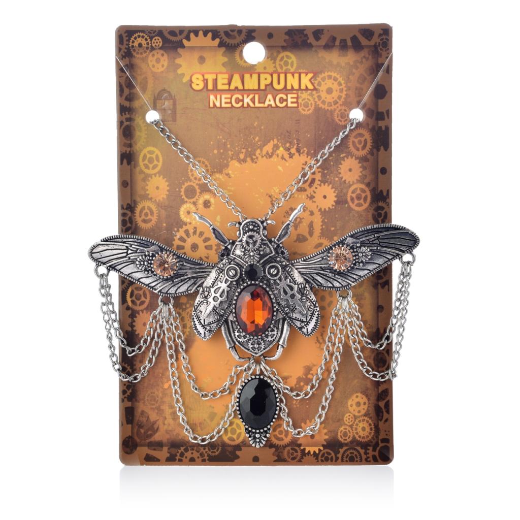 Punk Gears Resin Stone Beetle Bee Insect Mechanical Victoria Necklace Bib Choker Statement Insect Steampunk Themed