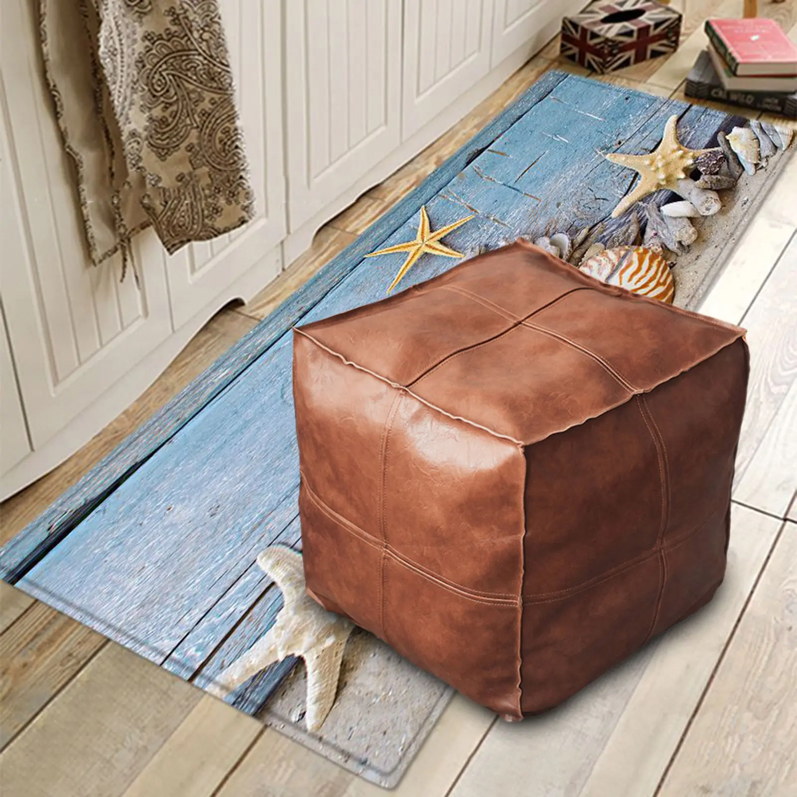 2xBoho Moroccan Pouf Cover Footstool Storage Ottoman Room Decor Living Room square brown