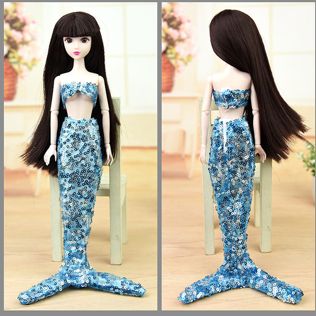 New Hot Doll Garments Outfit Swimwear Mermaid Big Tail Dress Bra Top for 12''  Doll Accessories Light Blue