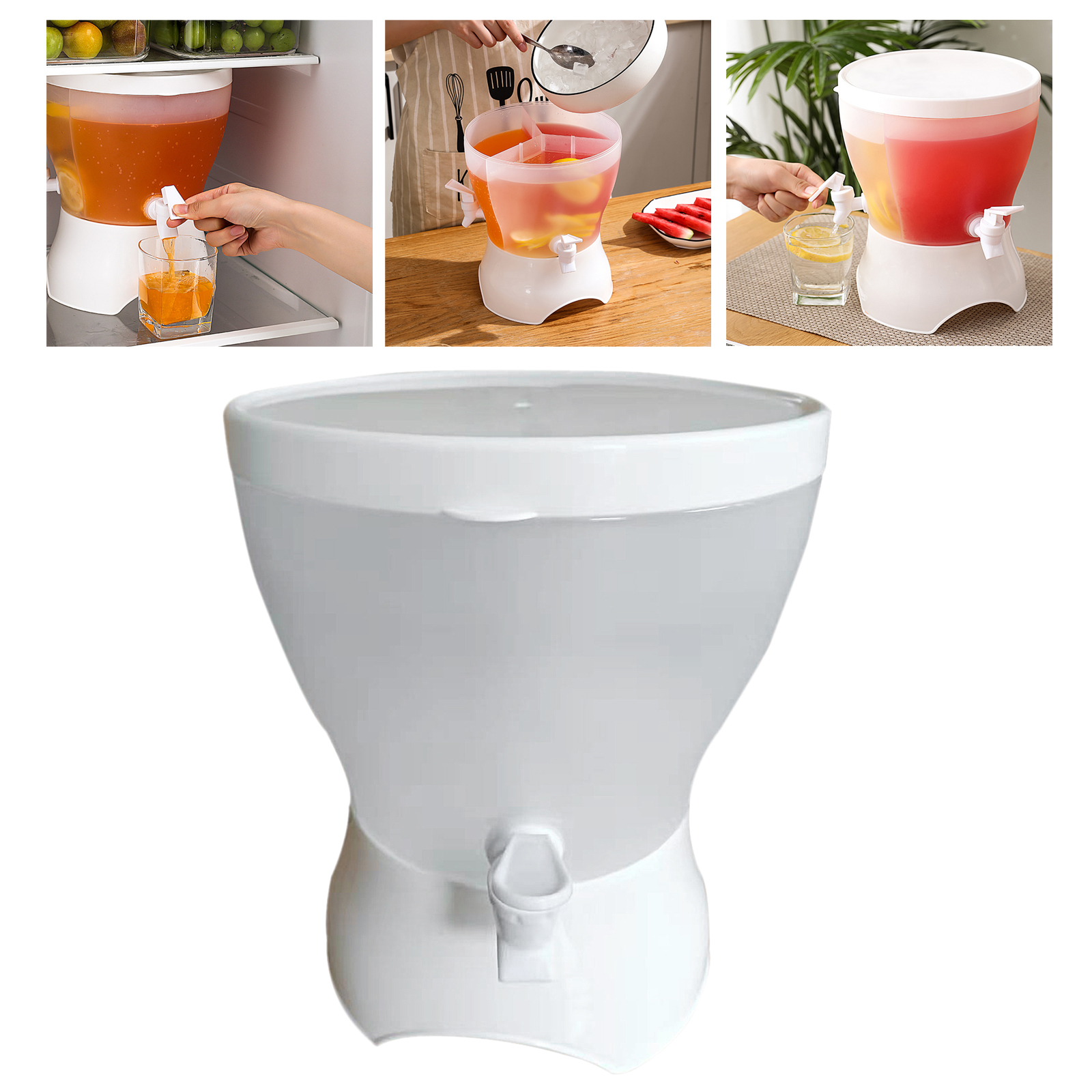 Cold Water Bottle with 3 Compartments and Faucet Beverage Storage Container Heat Resistant Kettle Clear Fruit Juice Container