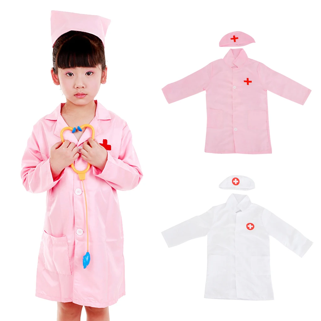 Kids Long Sleeve Doctors Uniform, Children Nurse Costume Lab Coat & 