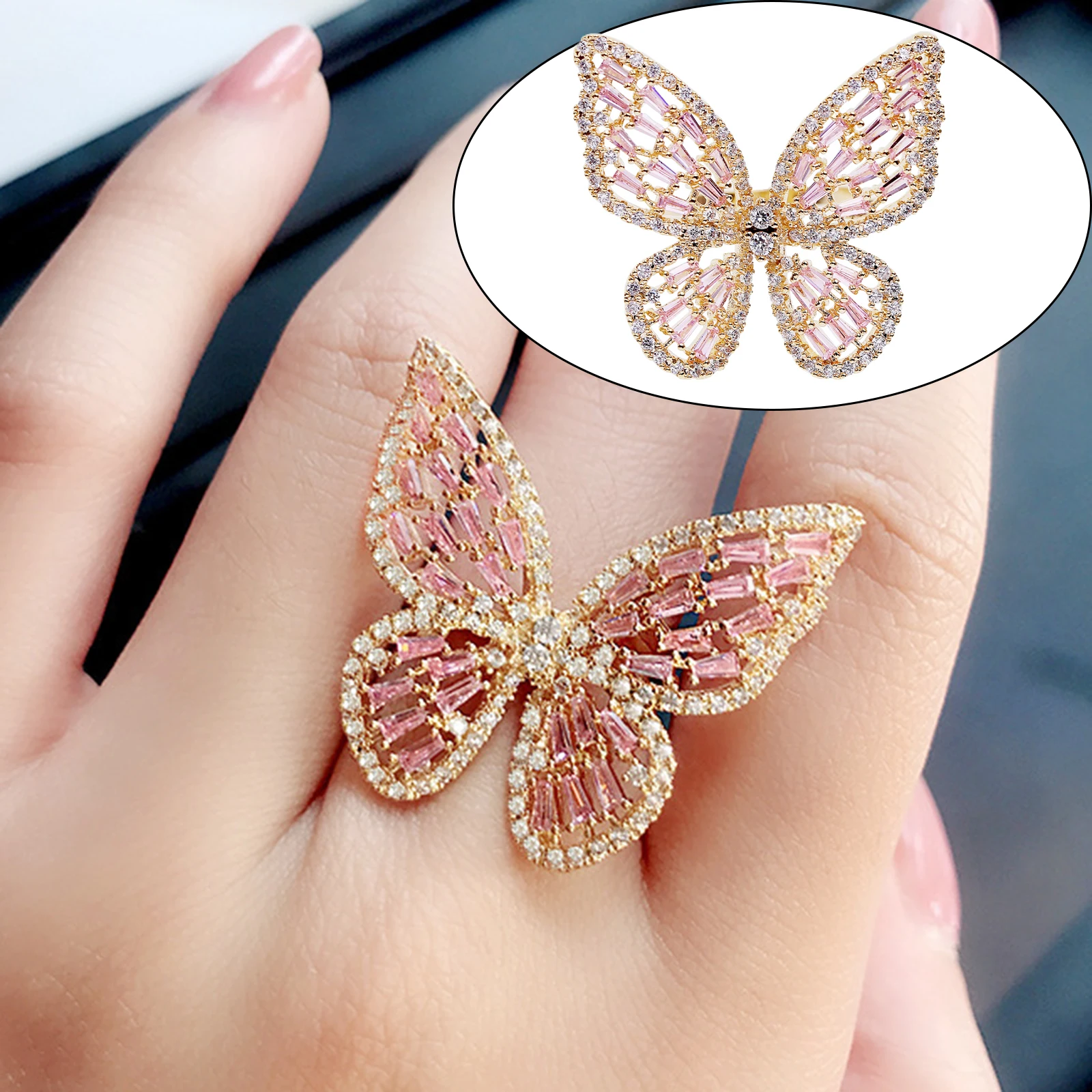 Crystal Butterfly Rings for Women Metal Fashion Colorful Vintage Animal Charms Rings Jewelry