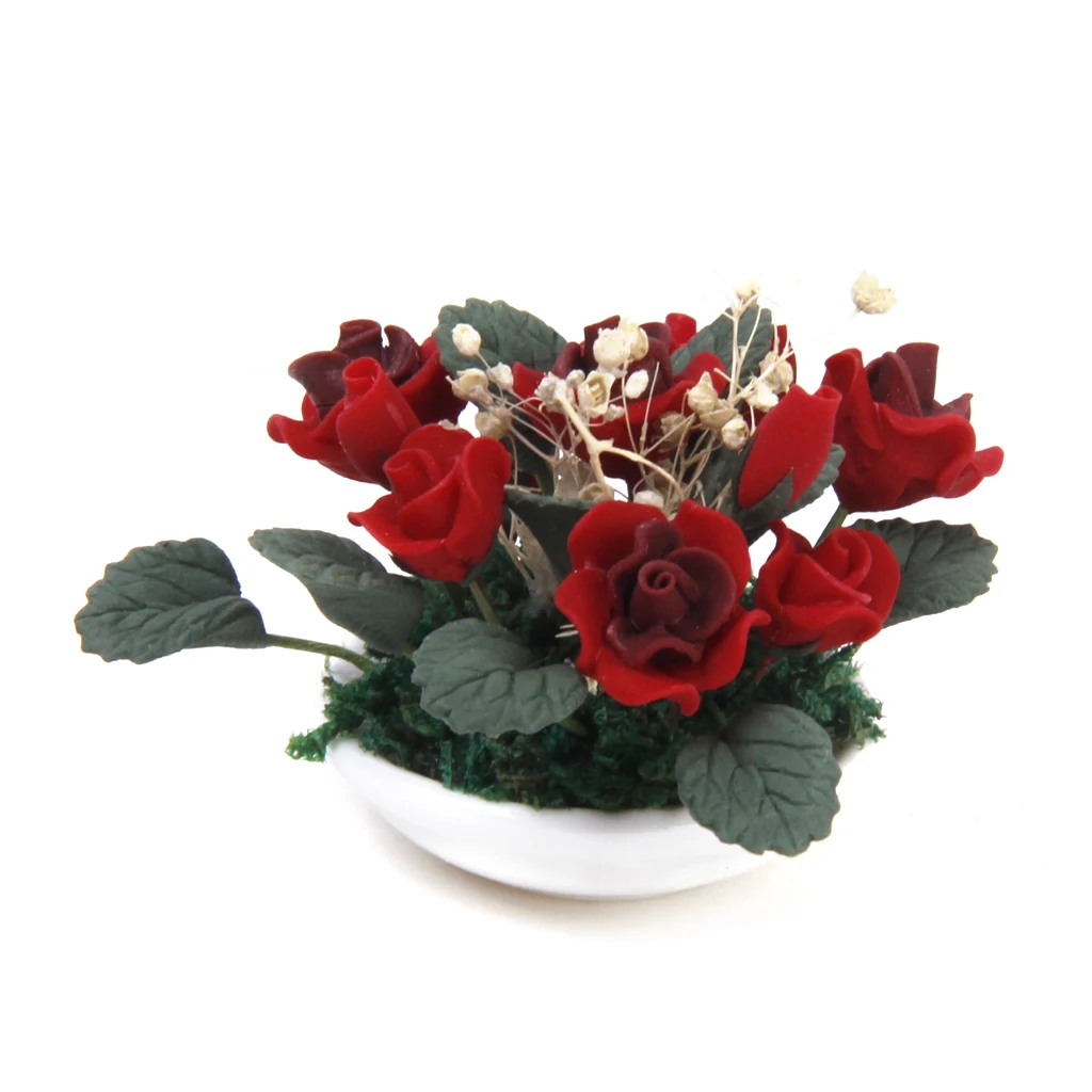 1/12 Clay Rose Gypsophila Flower Baby Breath Plants Dolls House Miniature