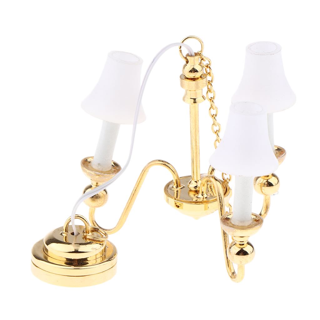 1:12 Dollhouse Miniature Ceiling Lamp LED Light 3 Arm Chandelier, Dollhouse