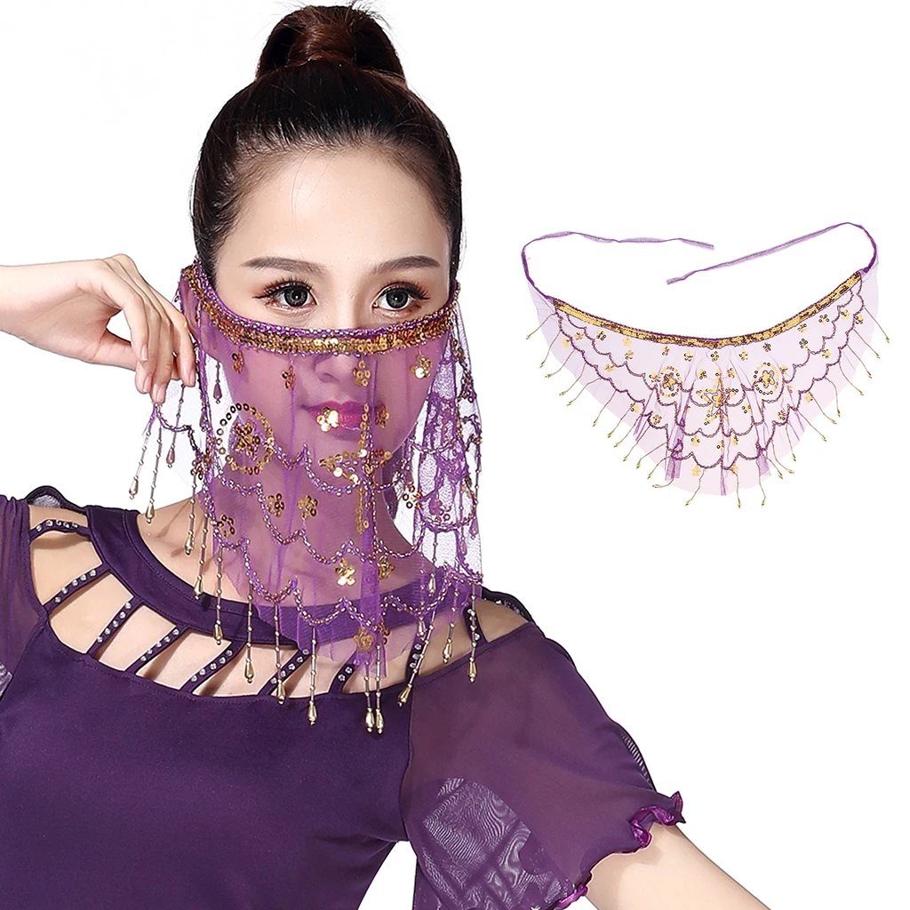 Sequins Face Veil Water-drop Type Belly Dance Costumes Accessories 5 Colors