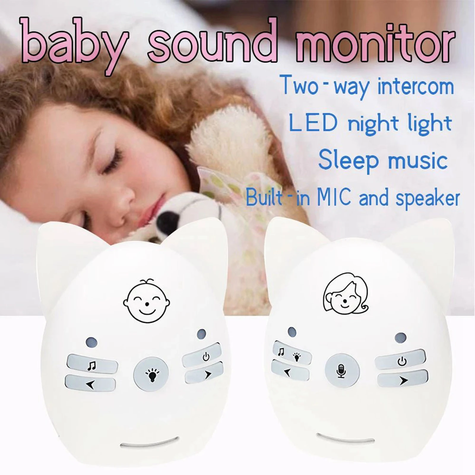 Digital Audio Baby Monitor Long Range up to 1000 ft Warning Lullabies, Two Way Talk, Rechargeable Battery Night Light US Plug