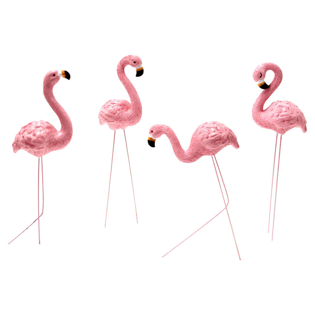 4Pcs/Set Creative Flamingo Decoration European Style Artificial Decorative Animal Plug in Bird Statue for Yard Lawn Patio Garden