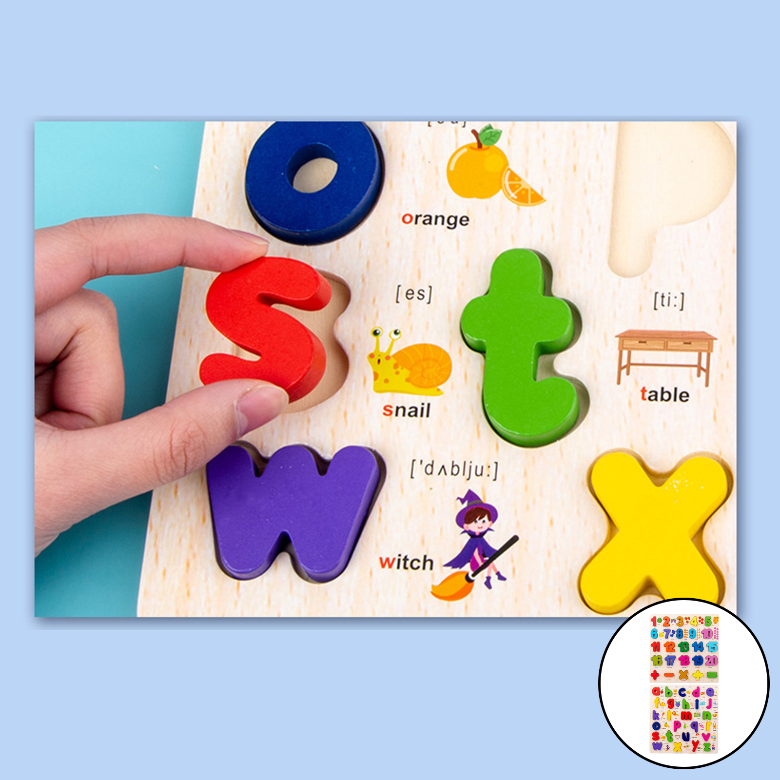 Wooden Alphabet Number Puzzle Developmental Montessori Learning Board for 3 4 5 Years Old Kids