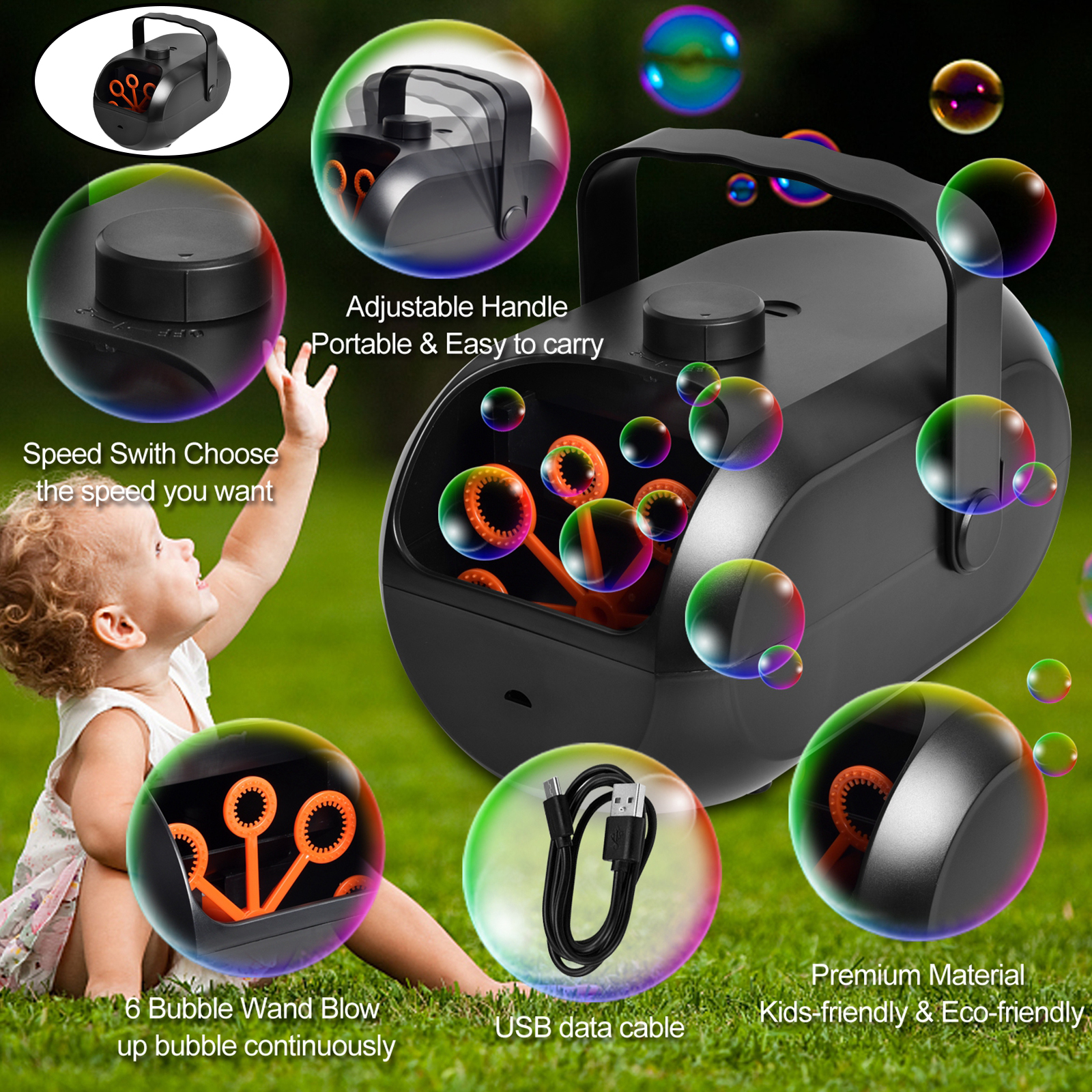 Bubble Blower Automatic Bubble Maker Rechargeable for Party Wedding