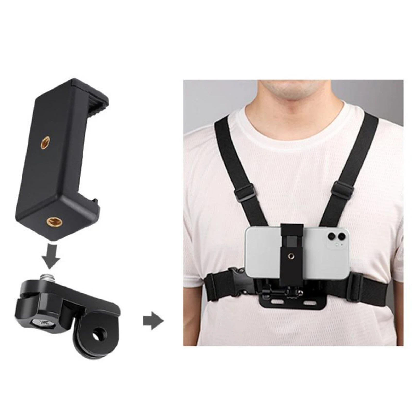 Adjustable Harness Chest Fixed Strap Mount Bracket w/ Cell Phone Clip Smartphone Selfie Holder Stand for iPhone wireless charging stand for iphone and apple watch