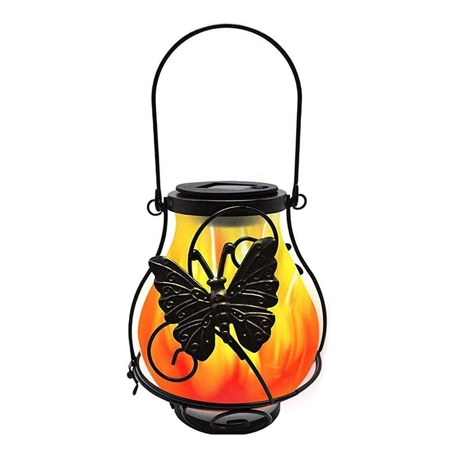 Retro Solar Powered Simulation LED Flame Light Metal Decorative Hanging Lantern Landscape Lamp