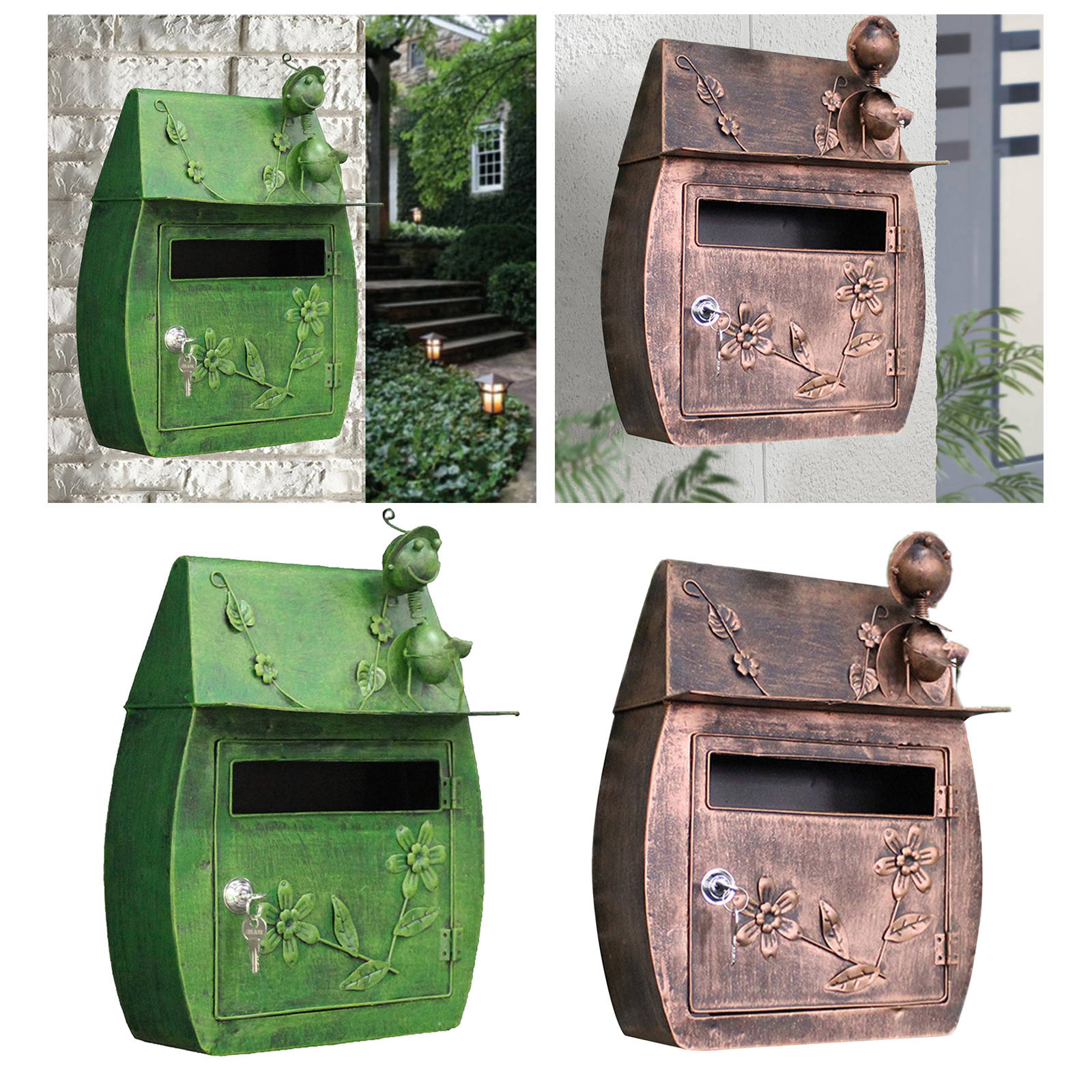 Vintage Pastoral Outdoor Iron Mailbox Lockable Wall Mounted Post Box Key Mailbox Rainproof Letterbox for Outdoor Garden Decor