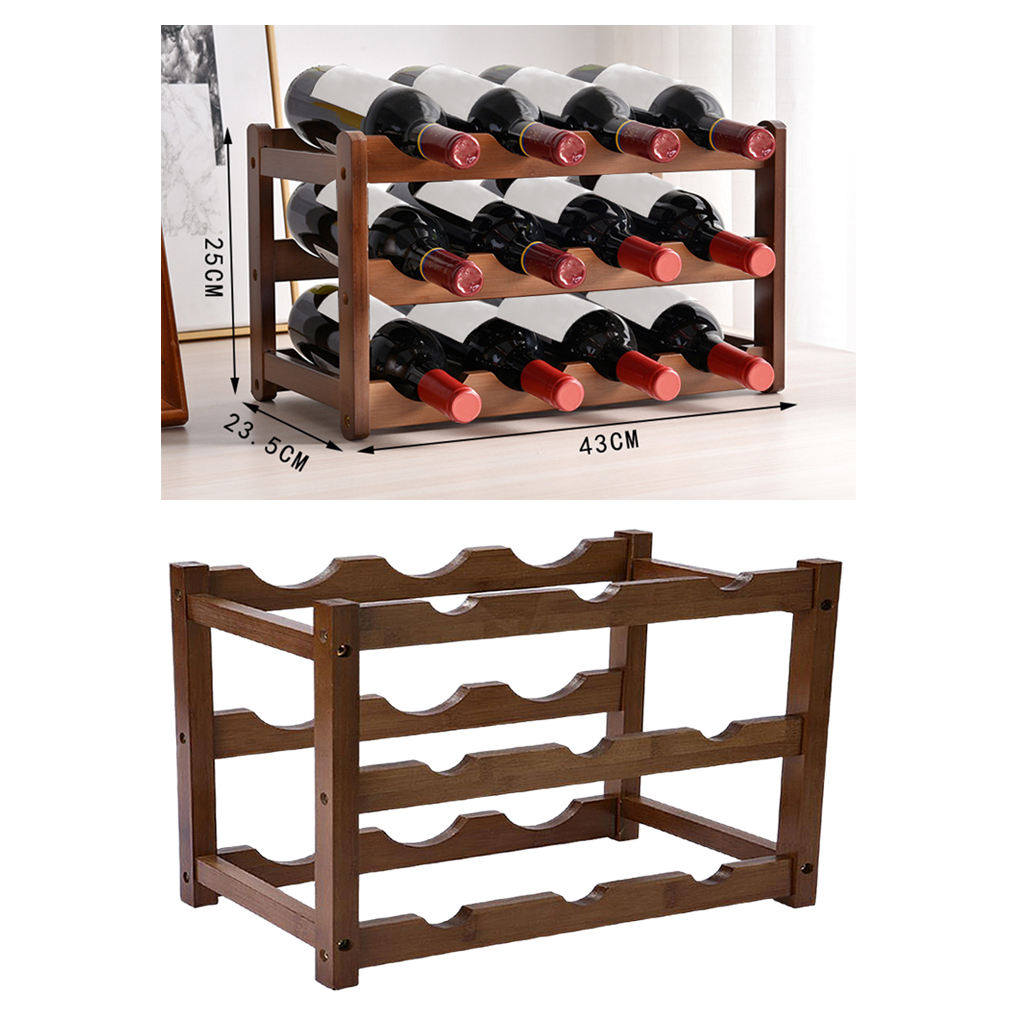 Rustic Stackable Bottle Wine Rack Freestanding Wine Organizer Holder Stand Countertop Liquor Storage Shelf