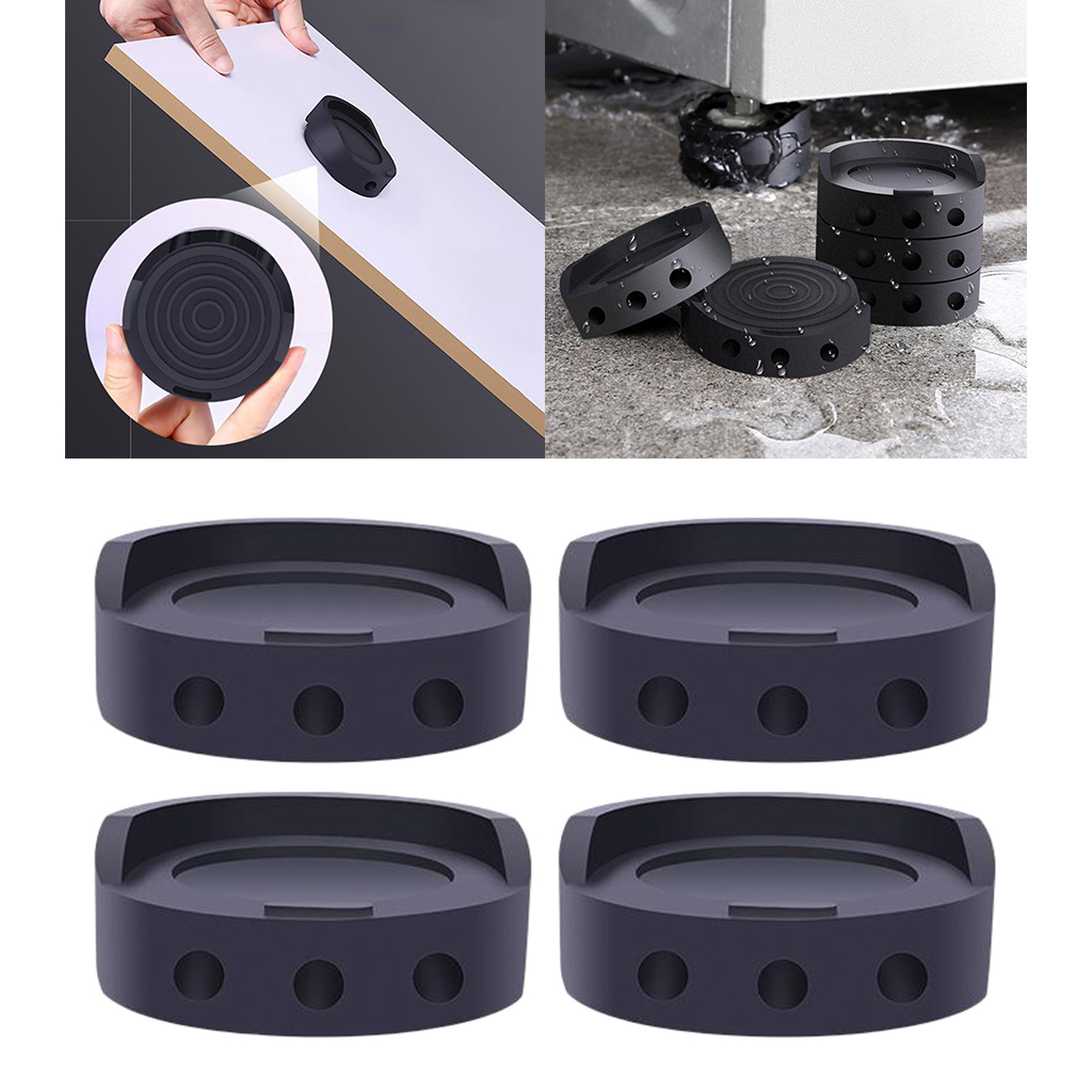 4 Pieces Anti-Walk Silent Feet Anti-Vibration Washer and Dryer Machine Floor Pads (Black)