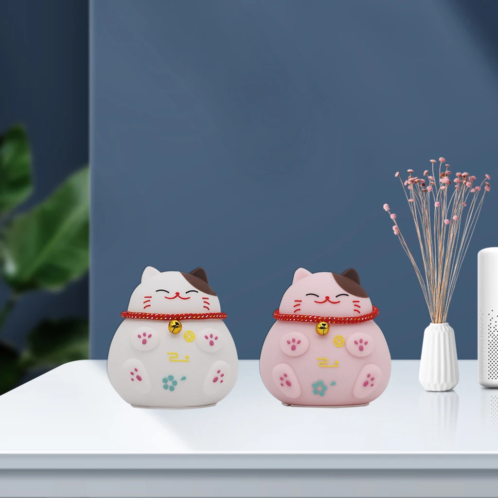 Lucky Cat Silicone Night Light USB Rechargeable Led Sleeping Cute Fortune Cat Light Bedroom Bedside Table Lamp Gifts Birthday