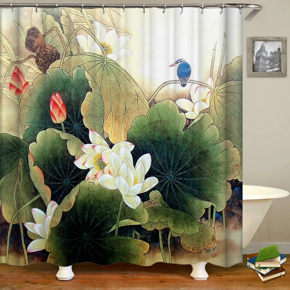 Ink Chinese Dragon Art Shower Curtain Bathroom Home Decor Waterproof Fabric Hook 