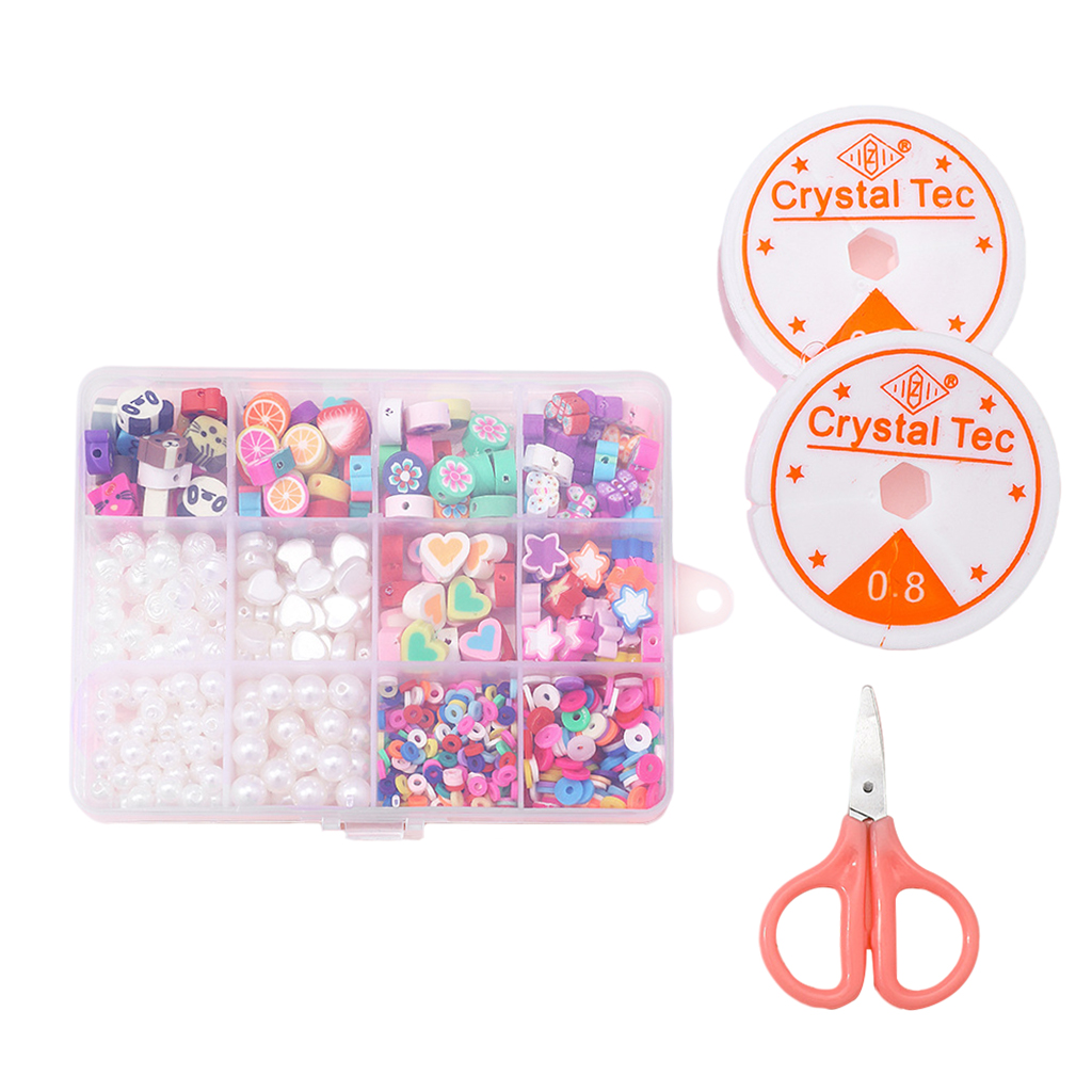 Beads Set Colorful Clay Handmade Polymer Round Spacer Beads Crafting Beads Kit for Collar Choker DIY Crafts Adults Girls