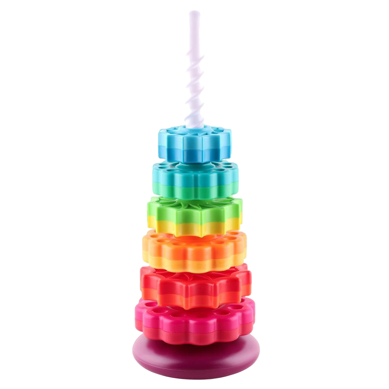 Plastic Rainbow Tower Stacking Toy Shape Color Recognition Building Blocks