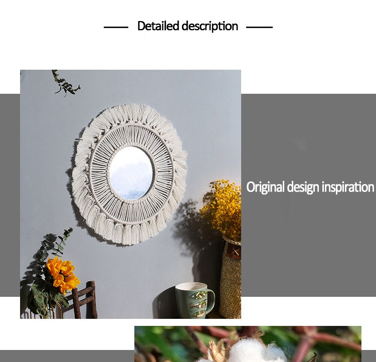 Hand Woven Bohemian Woven Leaf Feather Mirror Round Lace Mirror Wall Hanging Living Room Bedroom Wall Mirror Home Decoration Hand Woven Bohemian Woven Leaf Feather Mirror Round Lace Mirror Wall Hanging Living Room Bedroom Wall Mirror Home Decoration