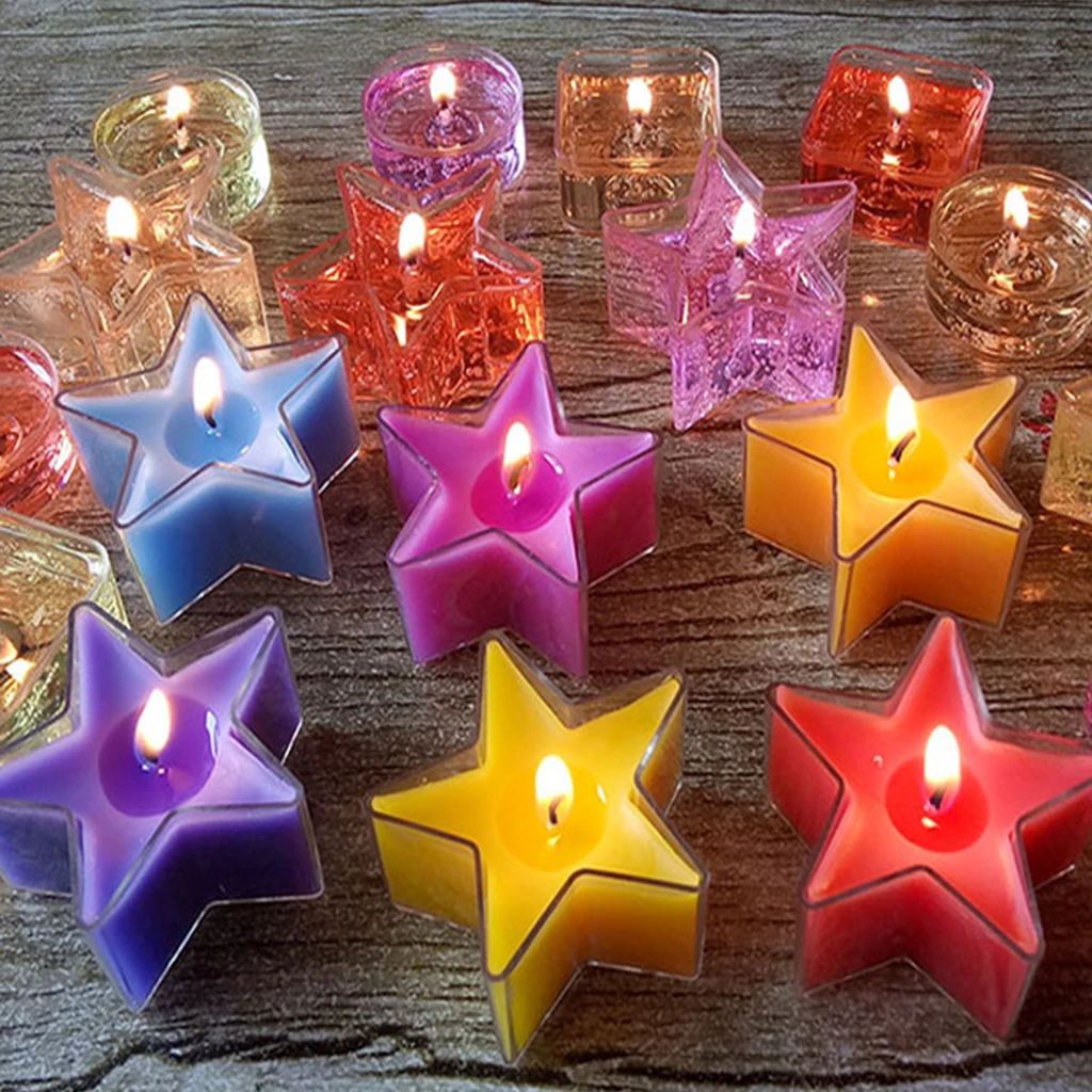 10x Square Star Clear Plastic Tealight Cup Holder Candle Container