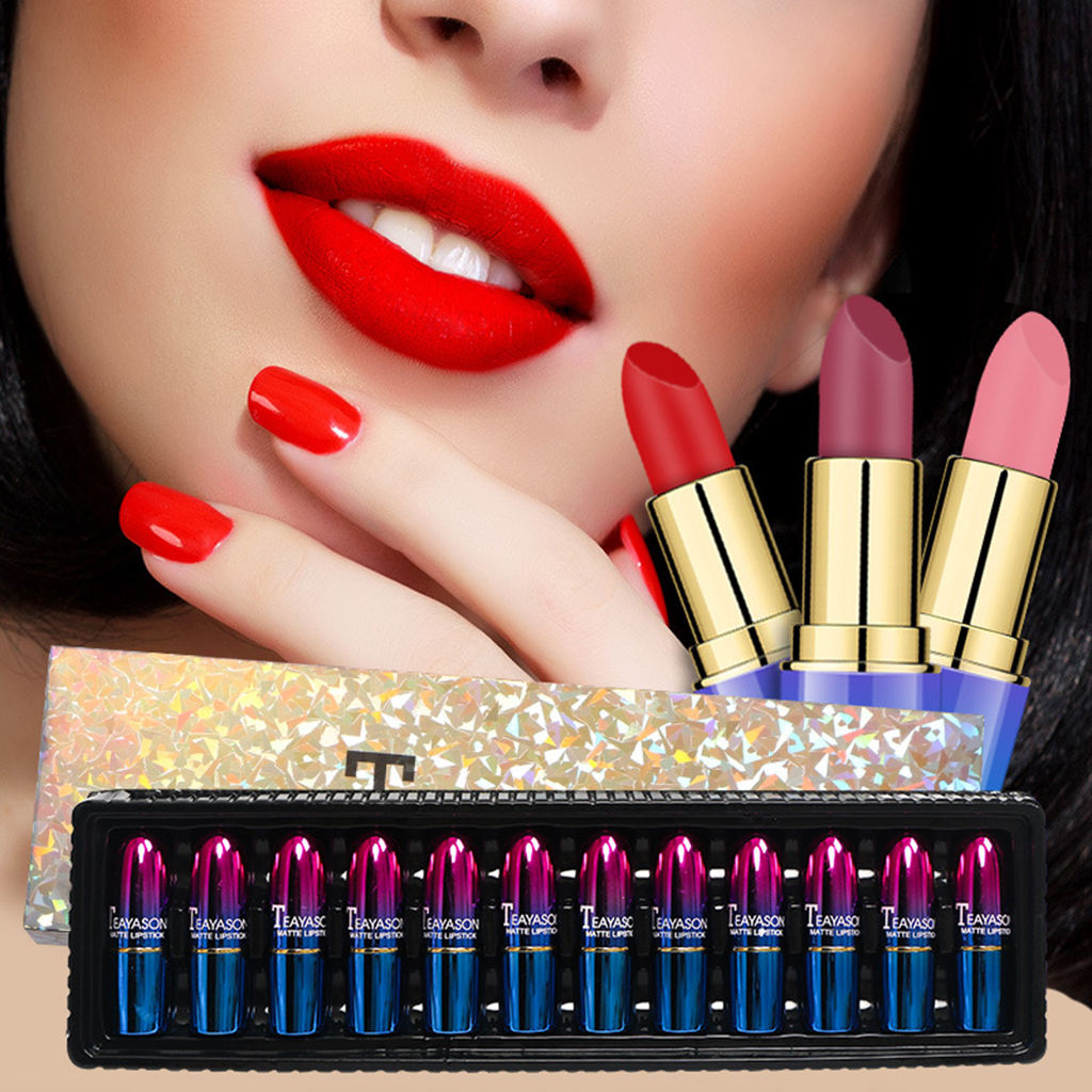Set of 12 Colors Matte Lipgloss Bold Vivid Color Matte Lipgloss Set