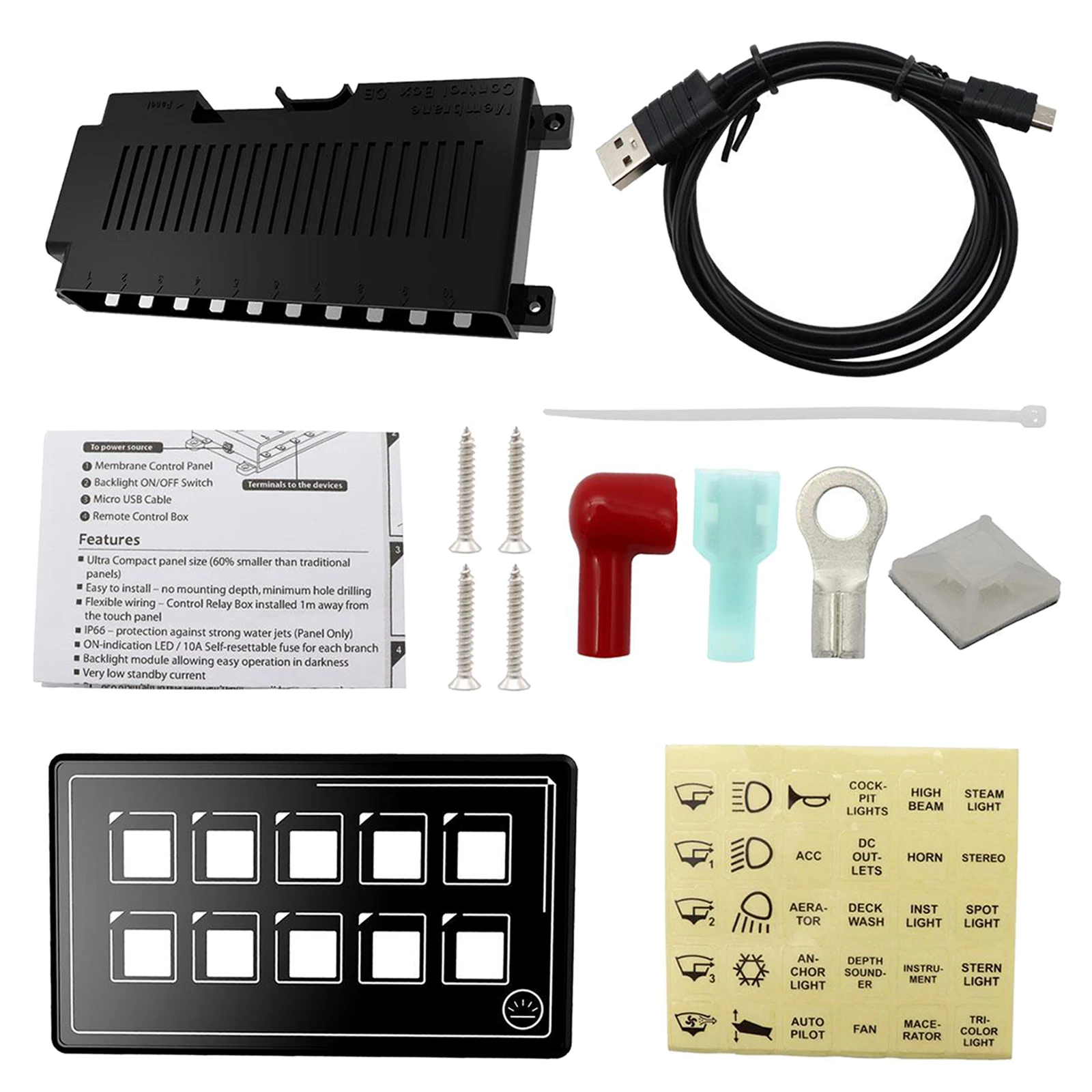 10P Membrane Control Switch Panel w/Backlight Built-in PPTC APP Control Waterproof Universal for Car Boat Truck Marine