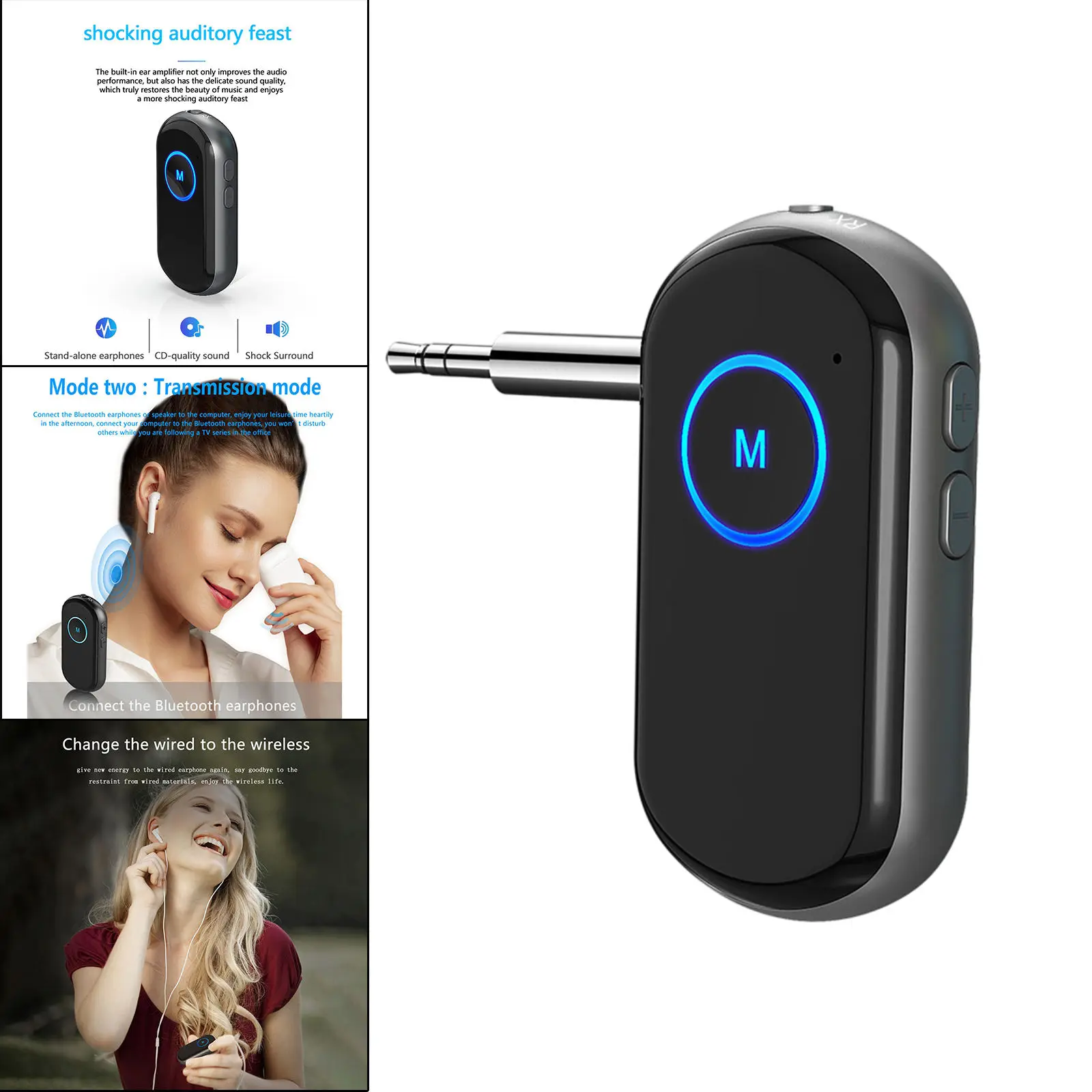 Bluetooth Adapter Signal Stability Navigation 3.5mm Plug in Play Transmitter for Home