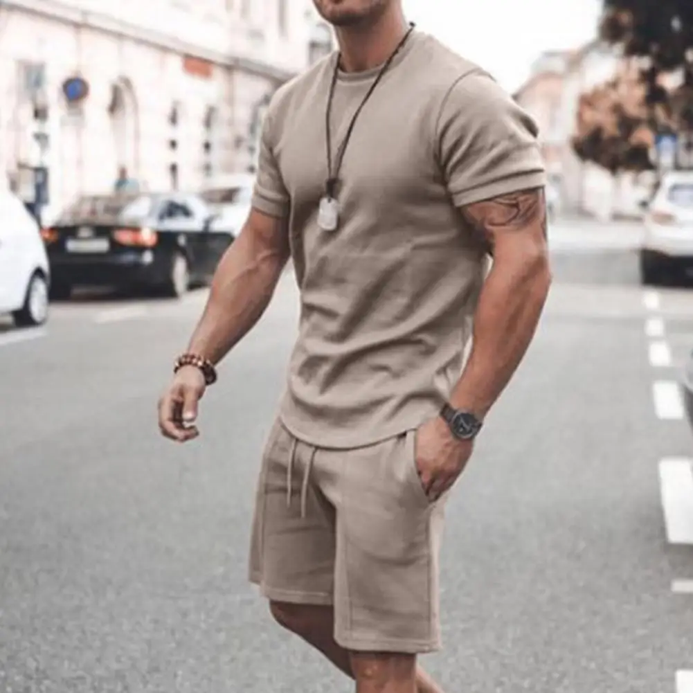 HTB Mens Casual Tracksuit V Neck Short Sleeve T Shirts and Shorts 2 Piece Running Jogging Sweatsuit 
