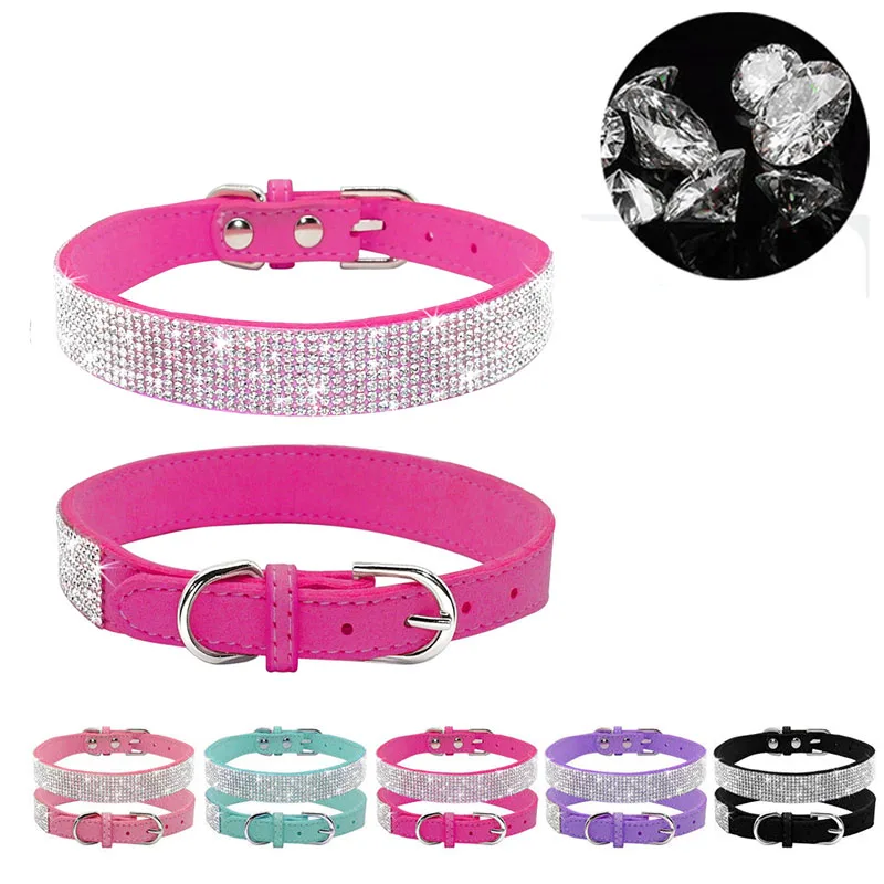Bling Rhinestone Puppy Cat Collars Adjustable Leather Bowknot Kitten Collar For Small Medium Dogs Cats Chihuahua Pug Yorkshire