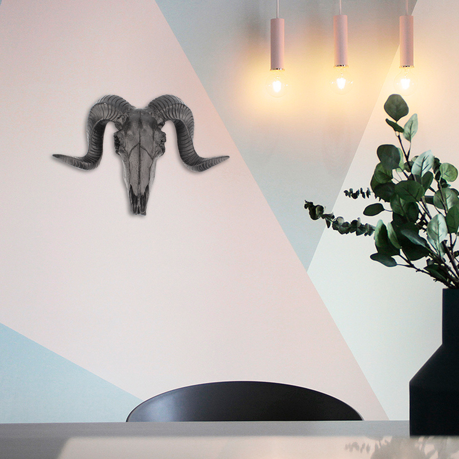Sheep Skull Home Decor Ram Curled Horns Wall Hanging Wall Mounted Giraffe Sculpture Wildlife Animal Head Wall Decor Ornaments