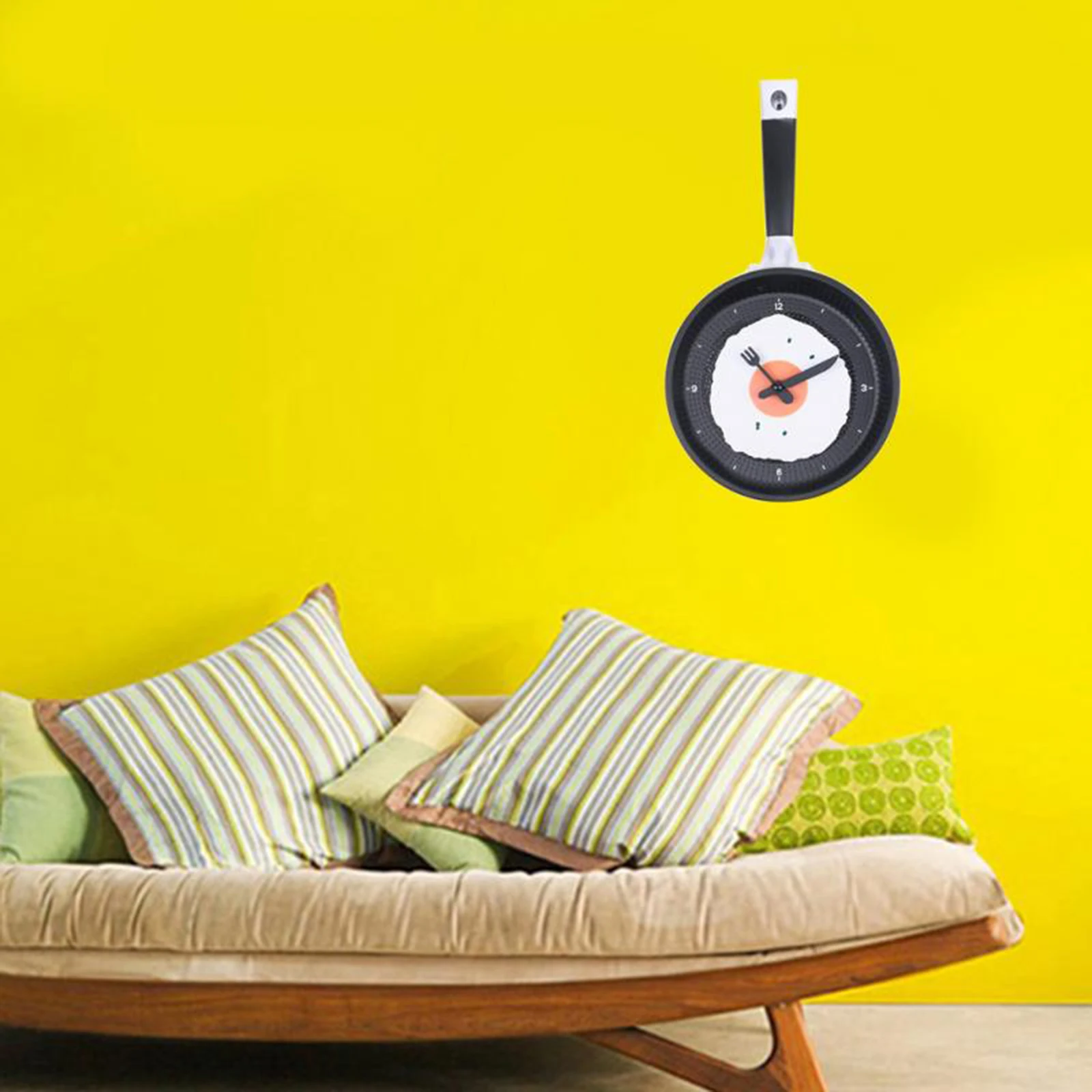 Frying Pan with Fried Egg Shaped Wall Clock, Shabby Chic, Kitchen Themed Unique Wall Clock
