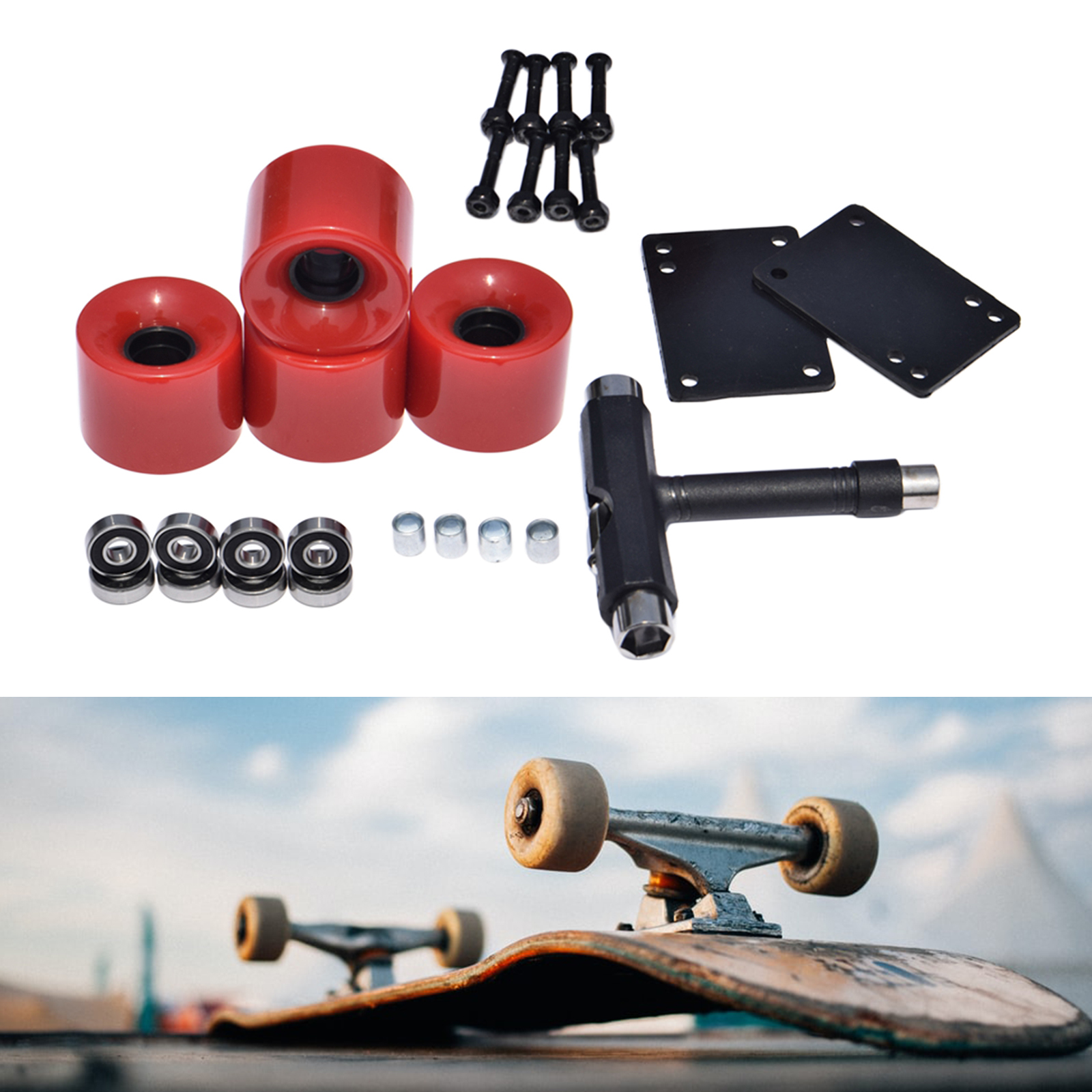 4Pcs Skateboard Wheels, 60X45mm PU Road Skate Long Board Wheel 78A Hardness Wheels Skateboard Maintenance Rollers