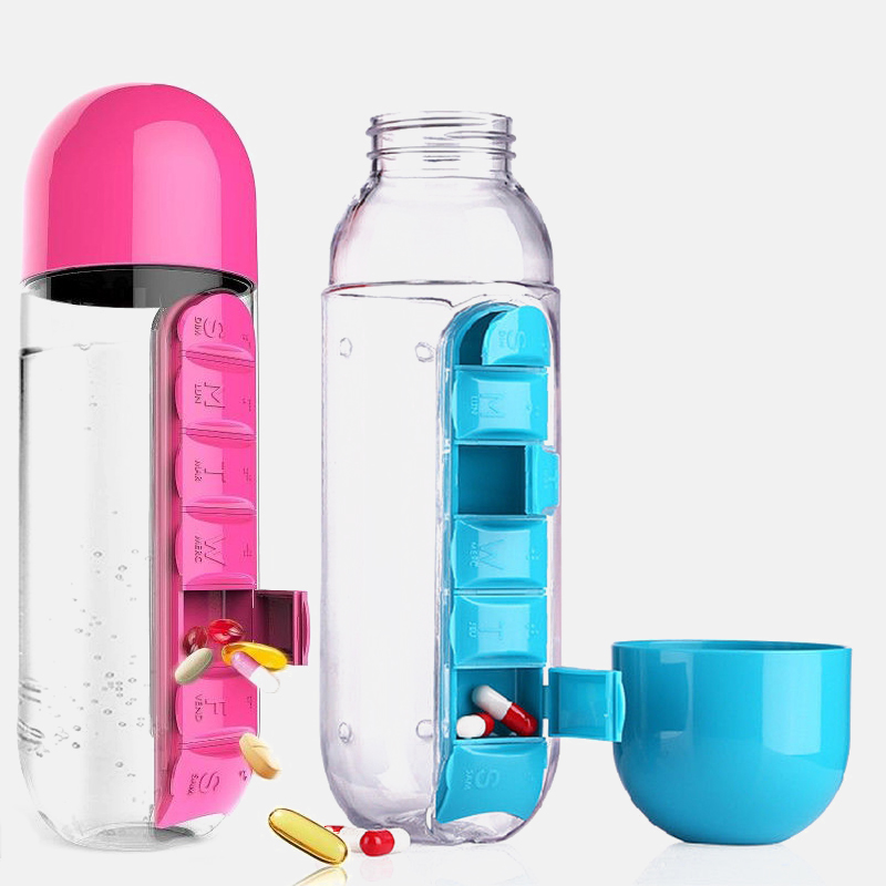 Best of 600Ml Water Bottle With Pillbox Plastic Drink Bottle With Medicine Pills Box Travel 7 Days Drug Organizer Drinking Container Reviews & Tips