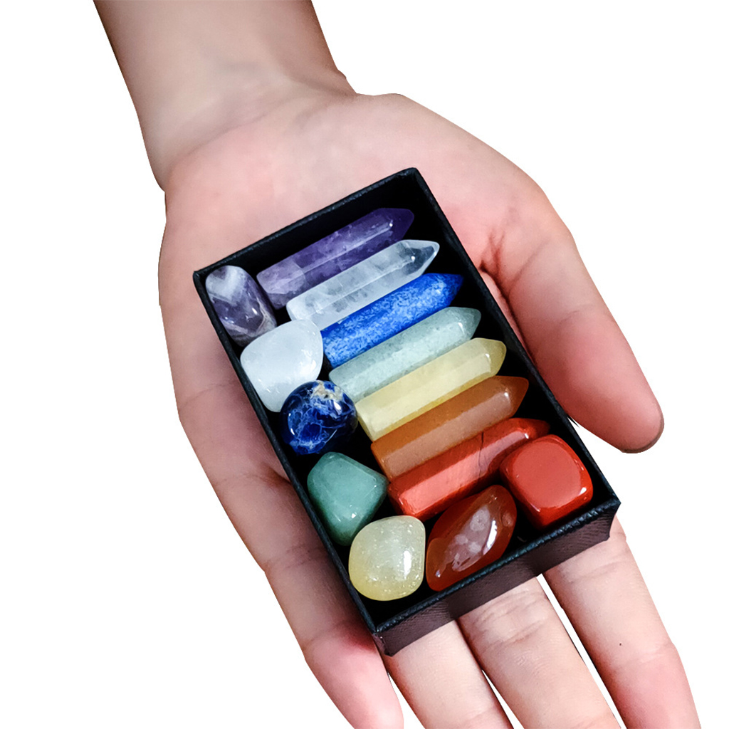 Multi-colored Crystal Energy Stones Topaz Gems Yoga for Aquarium Gift Box