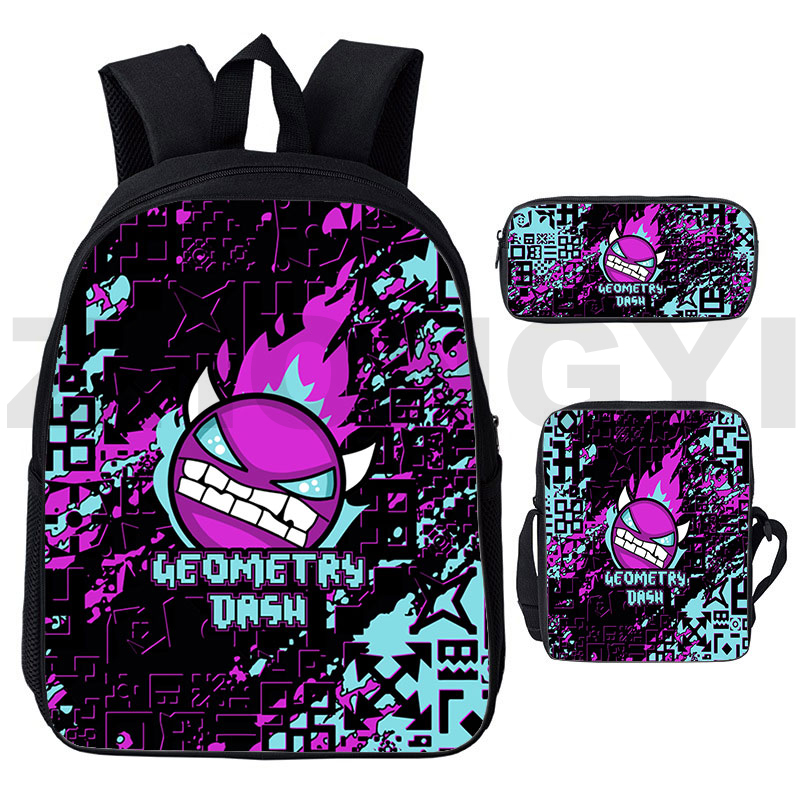 novo jogo polegada geometria traço mochila anime harajuku grande capacidade crianças meninos mochila homens saco de lona da forma da senhora